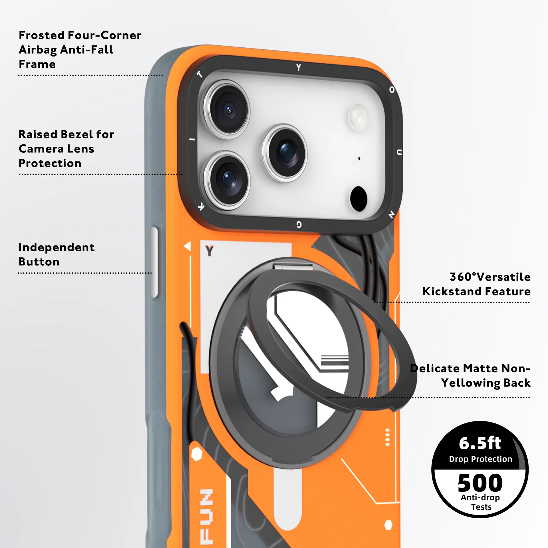 Cyberpunk 360° Spin Magnetic Stand Case Orange Color for  iPhone 14/15/16/17 Series & Samsung Galaxy S25 Series