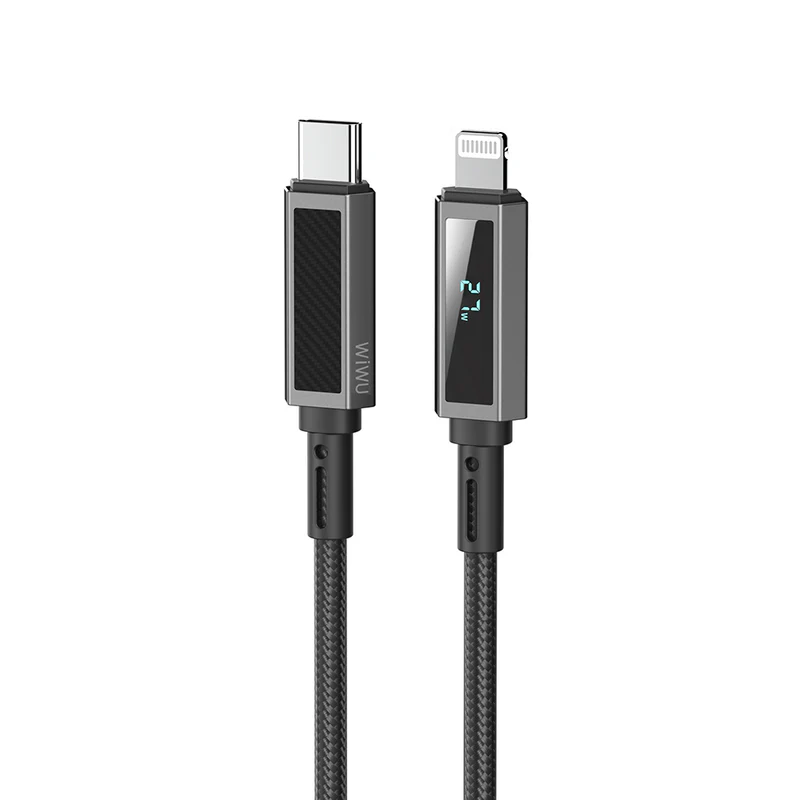 Wiwu Wi-C080 Warriors Series Aramid Fiber Digital LED Display Type-C to Lightning PD Data and Charging Cable 27W 1M Black