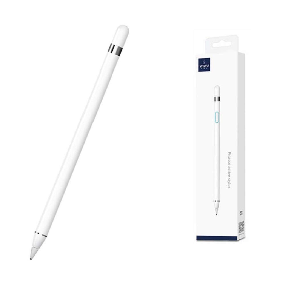 WIWU High Precision Touch Sensitive Picasso Active Stylus Aluminium Pen with 1.5mm Copper Tip Fine Point Included Pouch for Touch Screen Devices, iPad/iPhone/Android Tablets - Whit