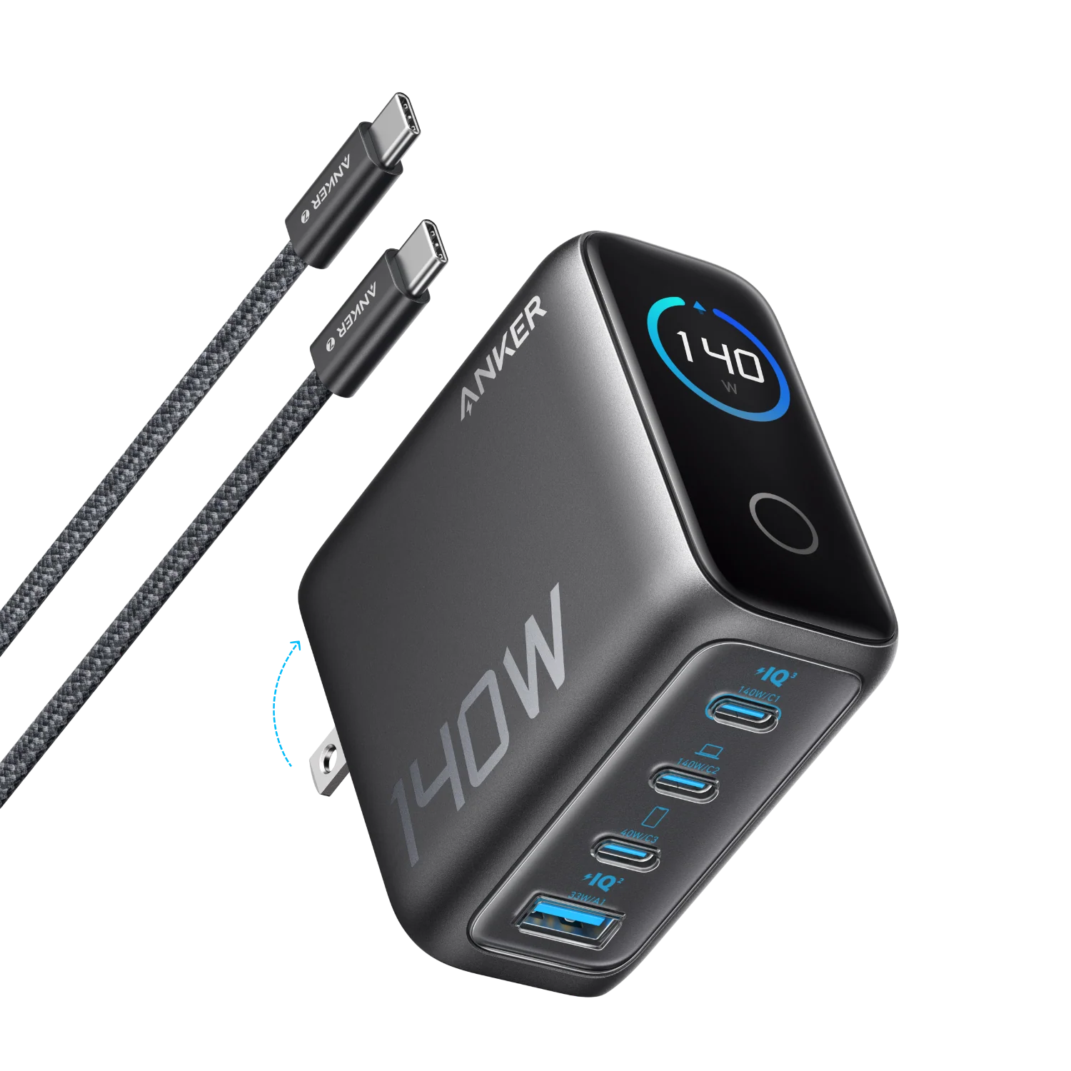 Anker Laptop Charger (140W, 4-Port, PD 3.1) with USB-C Cable
