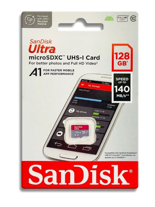 SanDisk Ultra MicroSDXC 128GB UHS-I Speed Up To 140MB/s, A1 Class @10