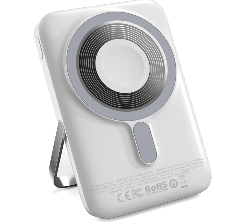 WIWU Elite Series Wi-P018 10000mAh Power Bank 3-in-1 Magnetic Wireless Charger/22.5W with Kickstand -White